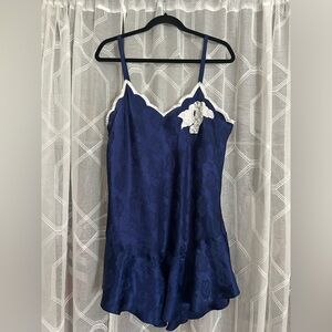 Victoria's Secret Gold Label Blue Satin Short Slip
